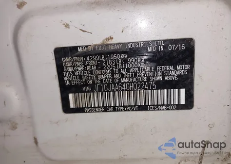 2016 Subaru Impreza 2.0I z USA, uszkodzony, nr VIN JF1GJAA64GH022475